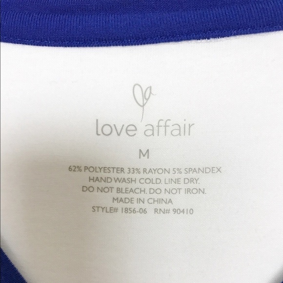 Love Affair white graphic ringer tee shirt blue trim M - Picture 4 of 8